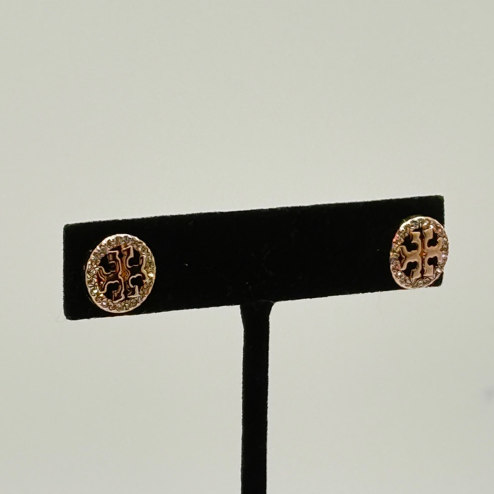 Tory Burch Rose Gold Logo Crystal Studs 🌸 - Picture 3 of 5